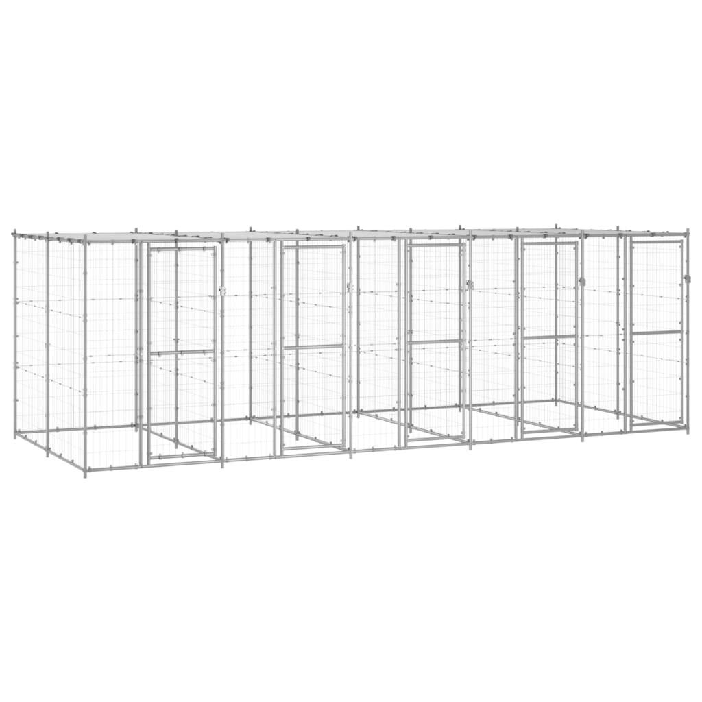 Udendørs hundebur med tag 12,1 m² galvaniseret stål