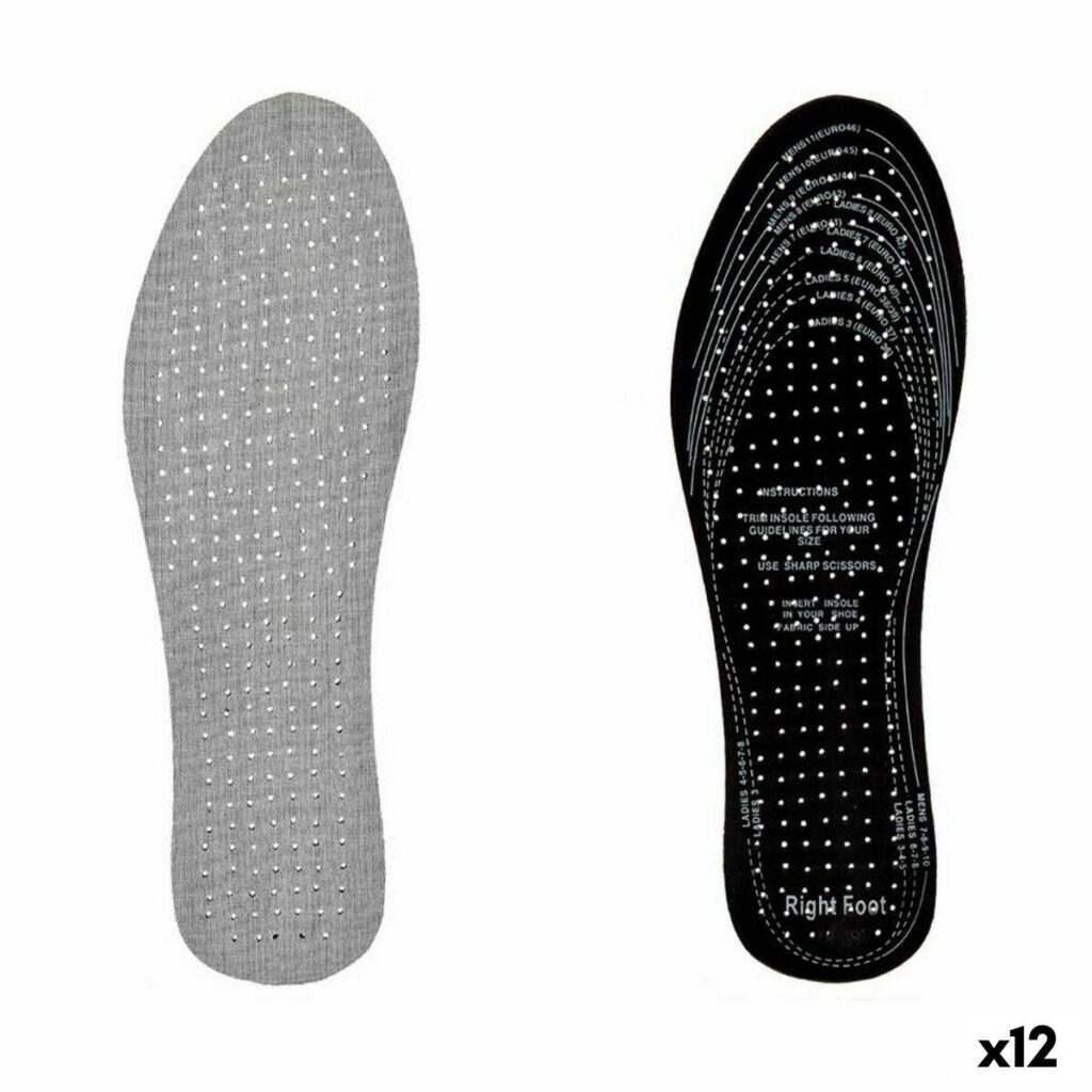 Skabeloner Extra Fresh - sorte/grå indlægssåler i bomuld/latex, 9,5 × 30 cm (12 stk)