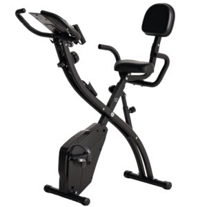 X-bike 2-i-1 motionscykel med lcd-skærm, pulsmåler, foldbar motionscykel med 8 niveauer af magnetisk modstand, 1 par spændereb, stål, sort, 105 x 48 x 118 cm