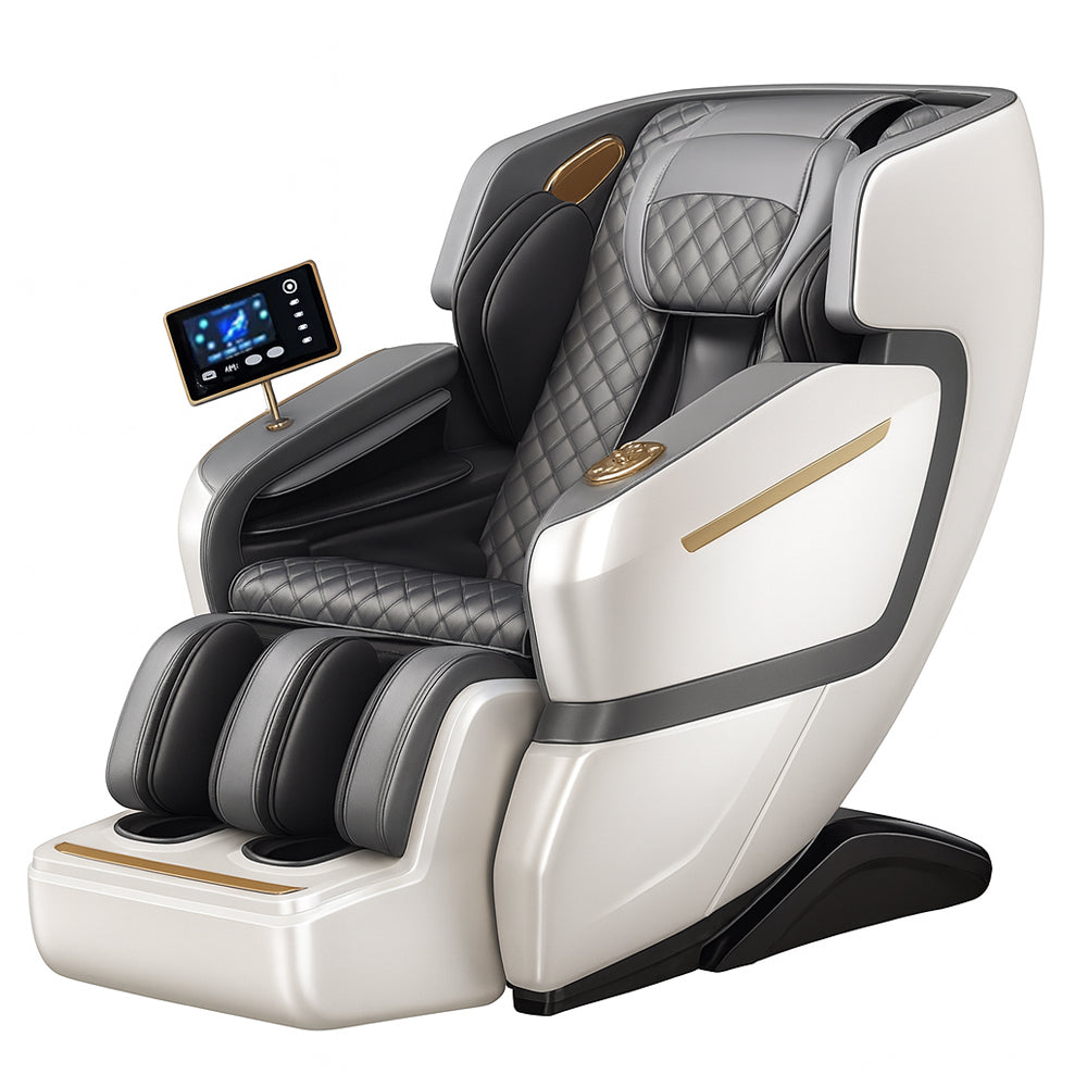 Massagestol 4D Luksus Pro+ med SL-teknologi, Varmeterapi, Stemme Kontrol & Touchskærm - Model M5 hvid