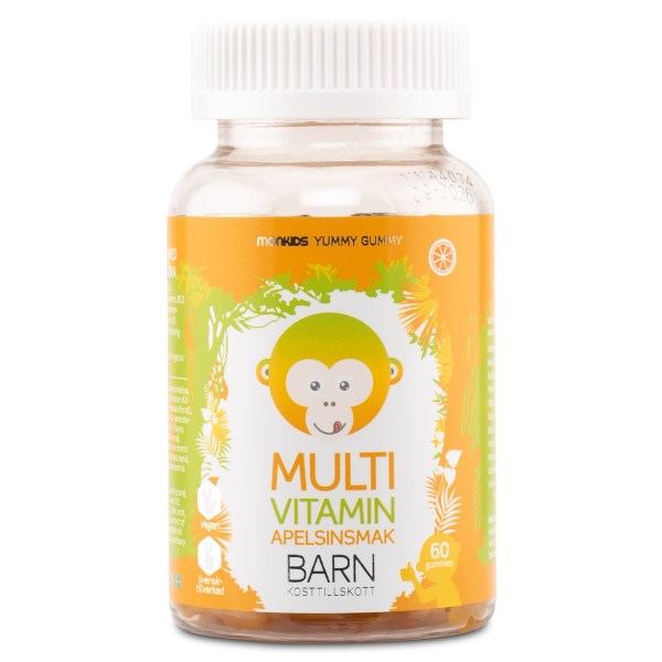 Monkids Multivitamin + Appelsin, 60 tyggetabletter