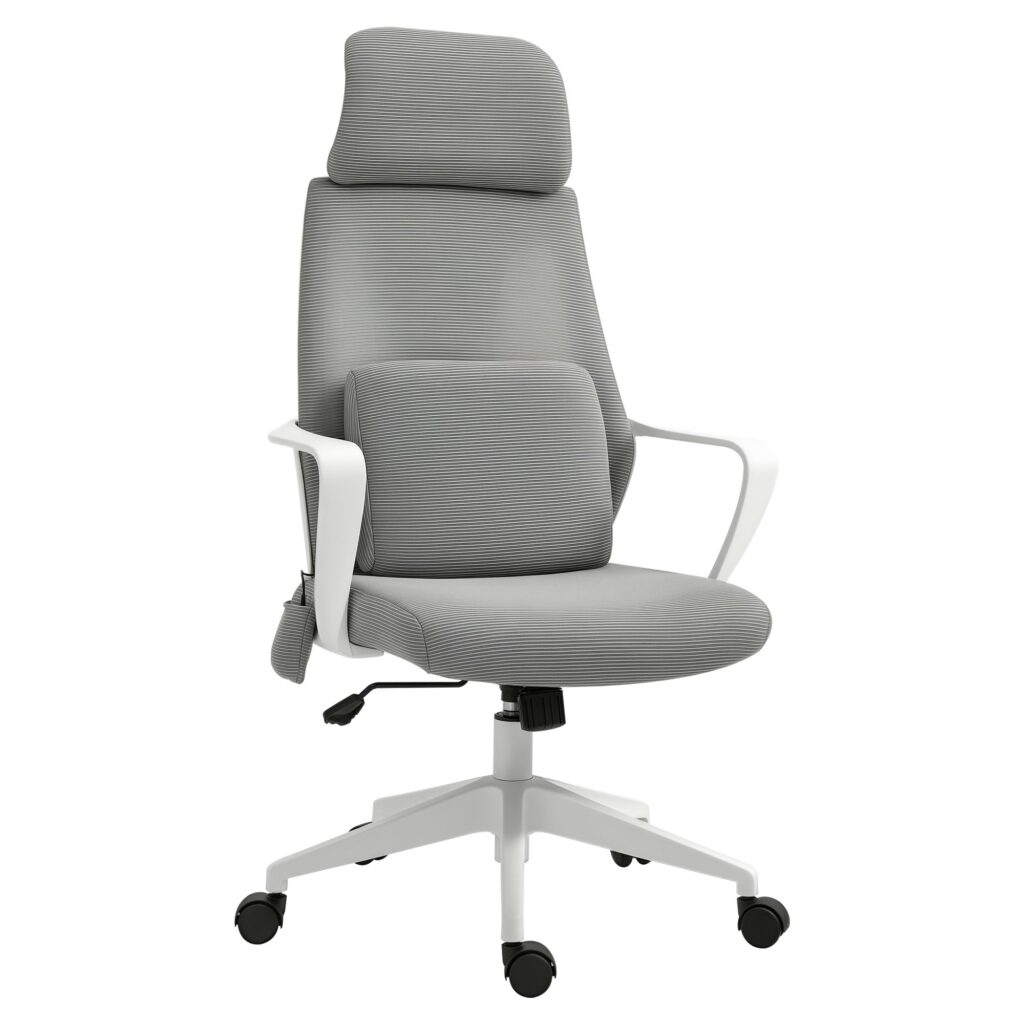 Kontorstol, højdejusterbar drejestol, massagestol, ergonomisk lederstol med massagefunktion, spillestol, nylon, grå, 62 x 60 x 114-122 cm