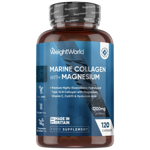 Marine Kollagen med magnesium 1200mg, 120 kapsler - Med type 1 og 3 kollagen - Tilfredshedsgaranti